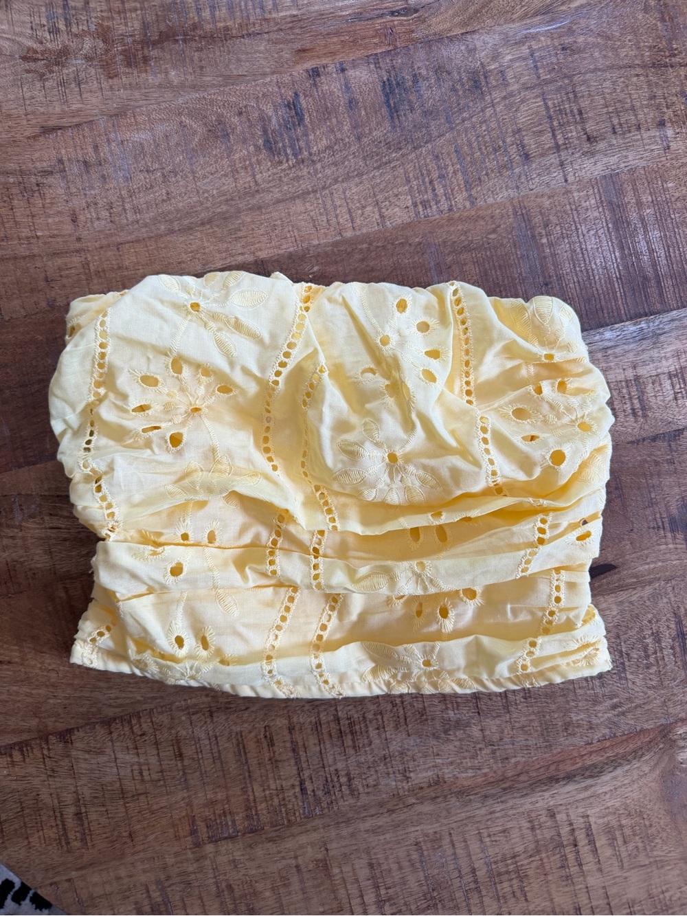 Viral Butter Yellow Eyelet Strapless Tube Top